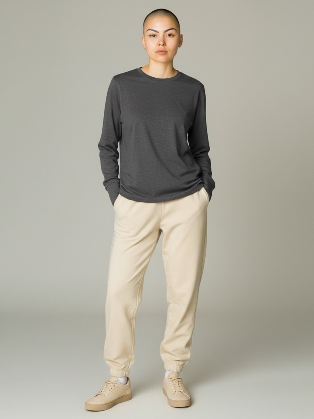 Quince Women’s Long-Sleeve Crewneck Shirt - Storm 100% Organic Cotton- NWT